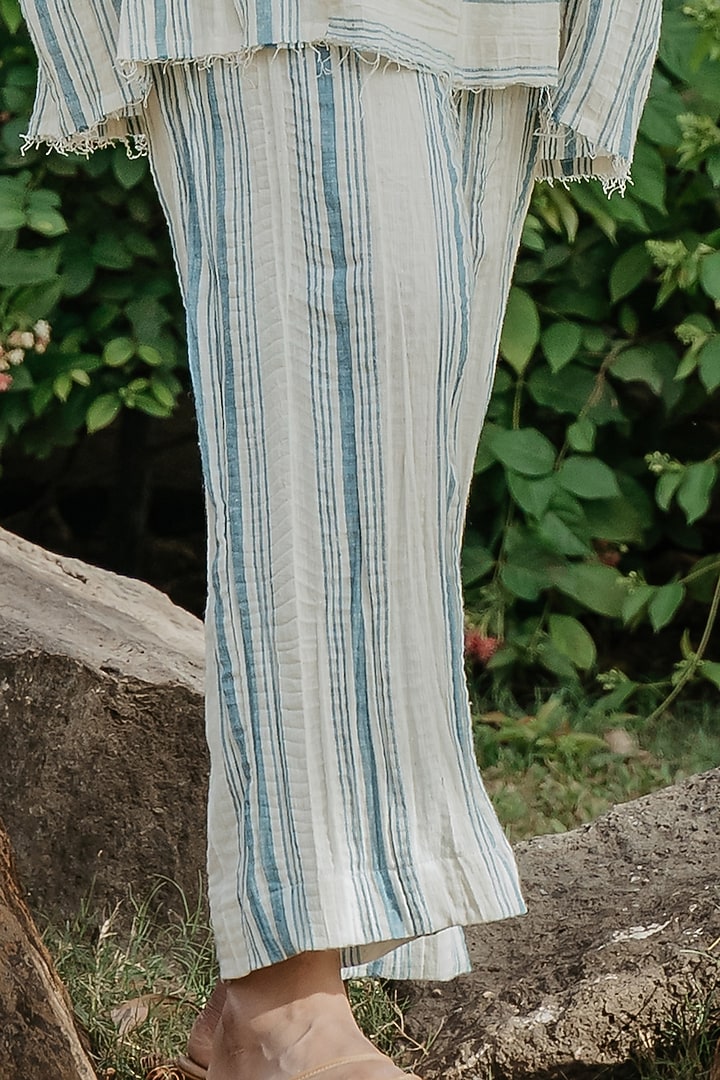 Cream & Blue Cotton Handloom Co-Ord Set by Akashi at Pernia's Pop Up Shop