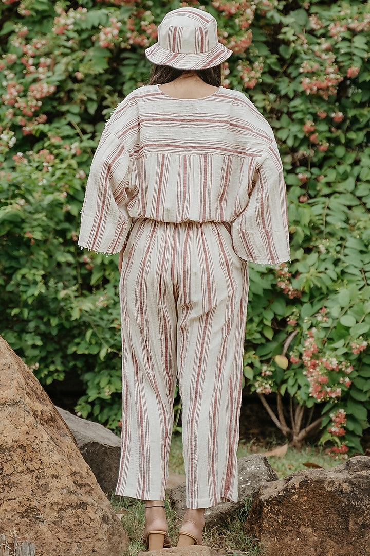 Cream & Red Cotton Handloom Co-Ord Set by Akashi at Pernia's Pop Up Shop