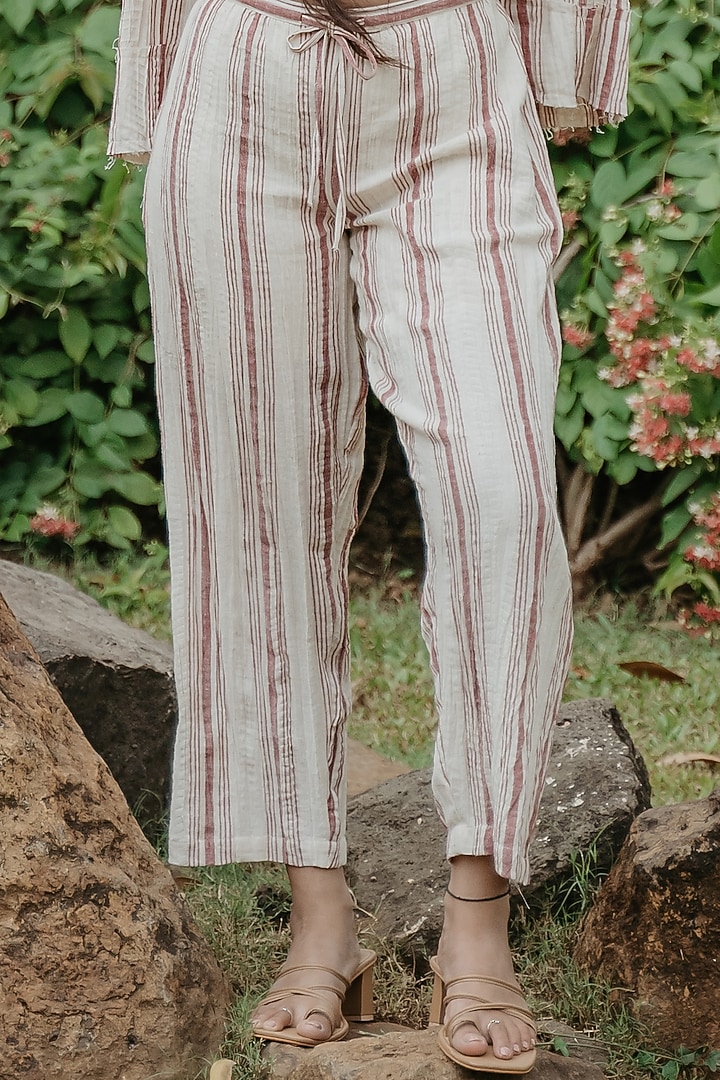 Cream & Red Cotton Handloom Co-Ord Set by Akashi at Pernia's Pop Up Shop