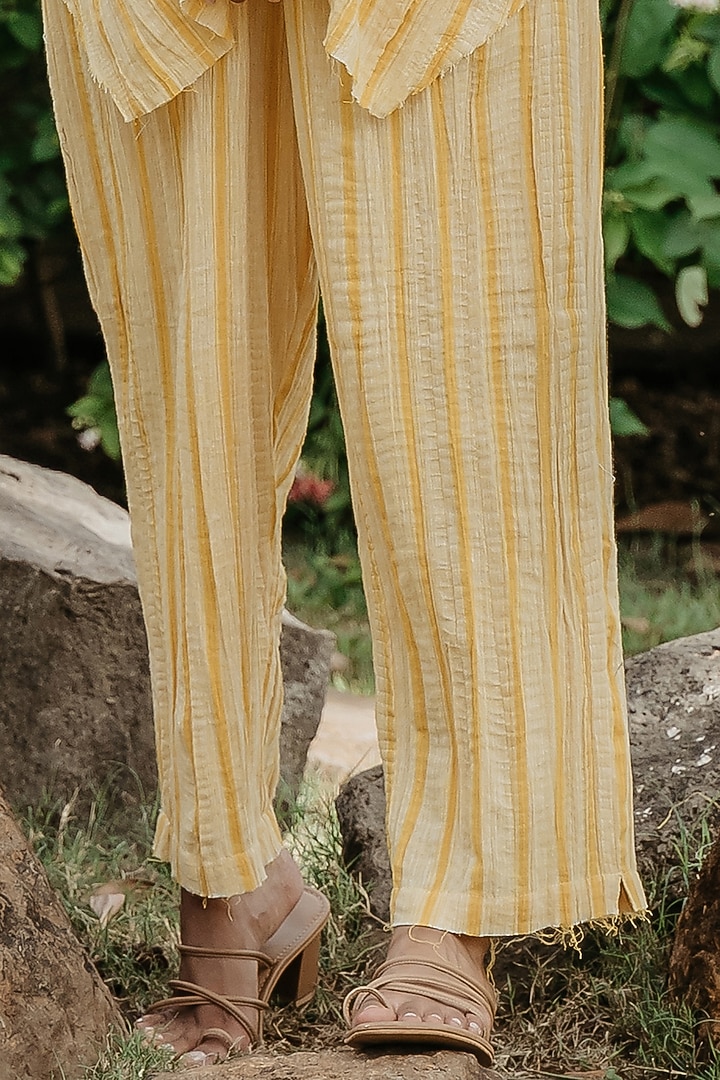Cream & Yellow Cotton Handloom Co-Ord Set by Akashi at Pernia's Pop Up Shop