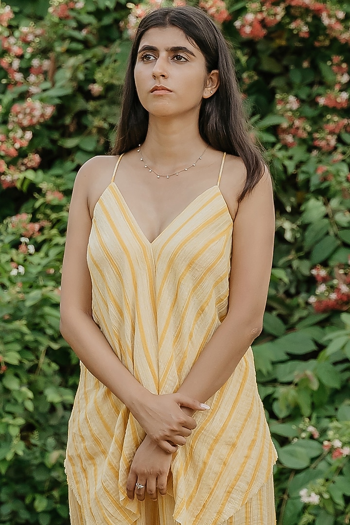 Cream & Yellow Cotton Handloom Co-Ord Set by Akashi at Pernia's Pop Up Shop