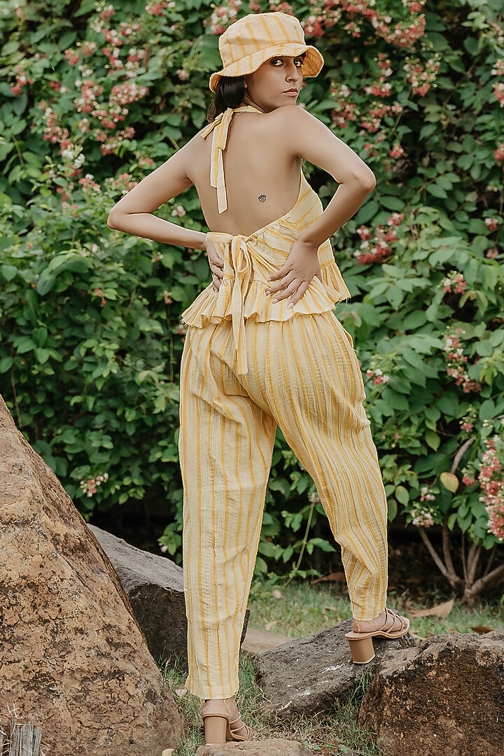 Cream & Yellow Cotton Handloom Co-Ord Set by Akashi at Pernia's Pop Up Shop