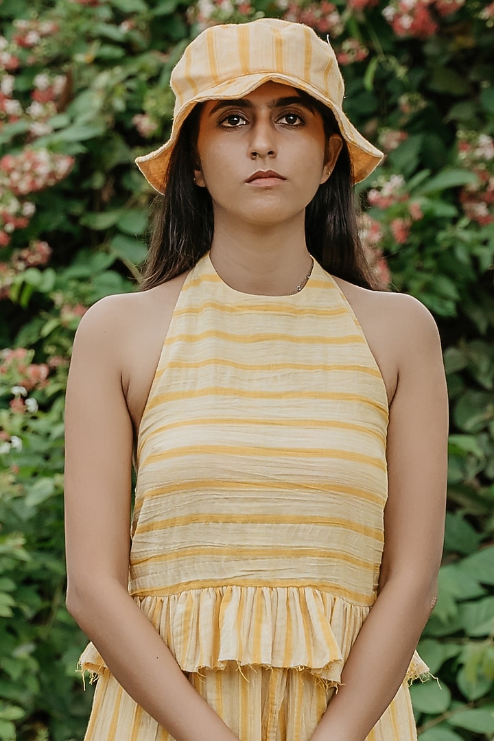 Cream & Yellow Cotton Handloom Co-Ord Set by Akashi at Pernia's Pop Up Shop