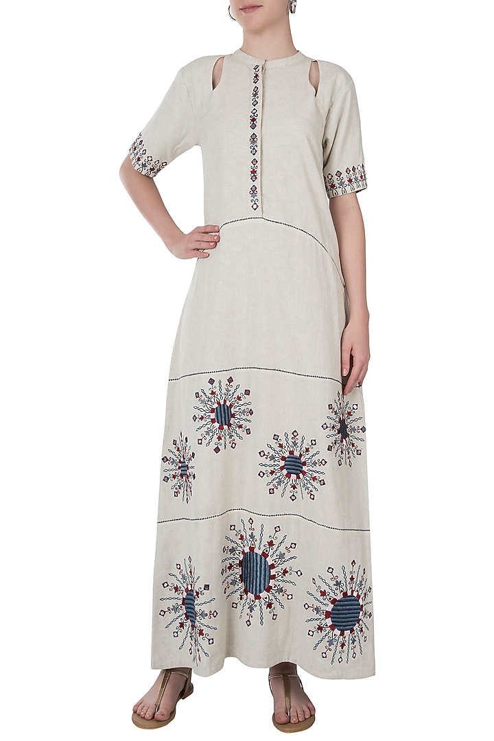 Off-White Khadi Maxi Dress For Girls by Akashi- Kids at Pernia's Pop Up Shop