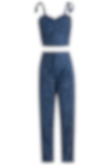 Indigo Blue Cotton Pant Set For Girls by Akashi- Kids