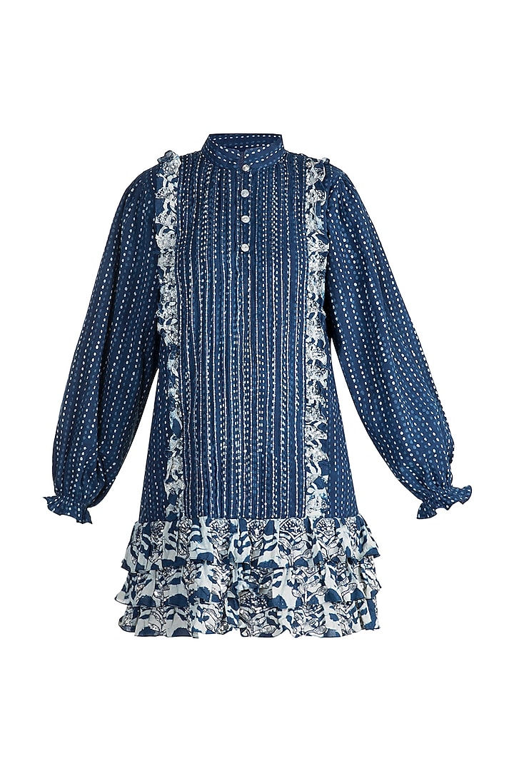 Indigo Blue Embroidered Shirt Dress

 For Girls by Akashi- Kids