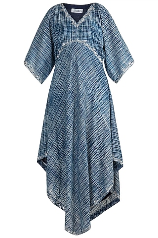 Indigo Blue Embroidered Kaftan For Girls by Akashi- Kids