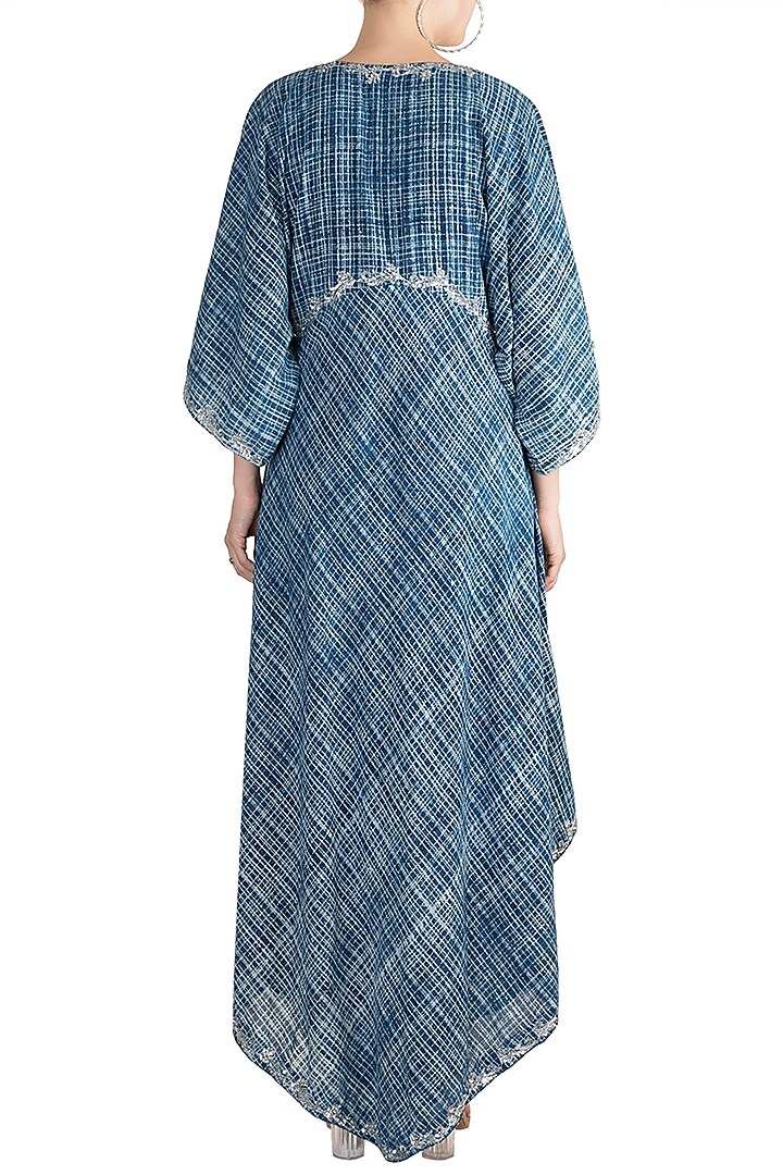 Indigo Blue Embroidered Kaftan For Girls by Akashi- Kids at Pernia's Pop Up Shop