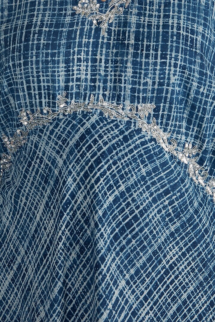 Indigo Blue Embroidered Kaftan For Girls by Akashi- Kids at Pernia's Pop Up Shop
