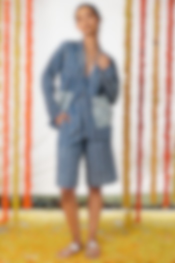 Indigo Blue Cotton Striped Co-Ord Set by Akashi