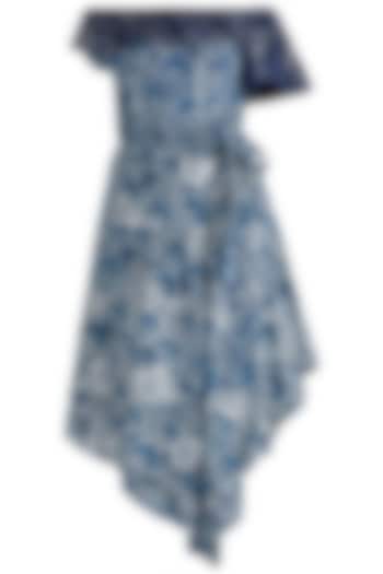 Indigo Blue Embroidered Off Shoulder Dress by Akashi