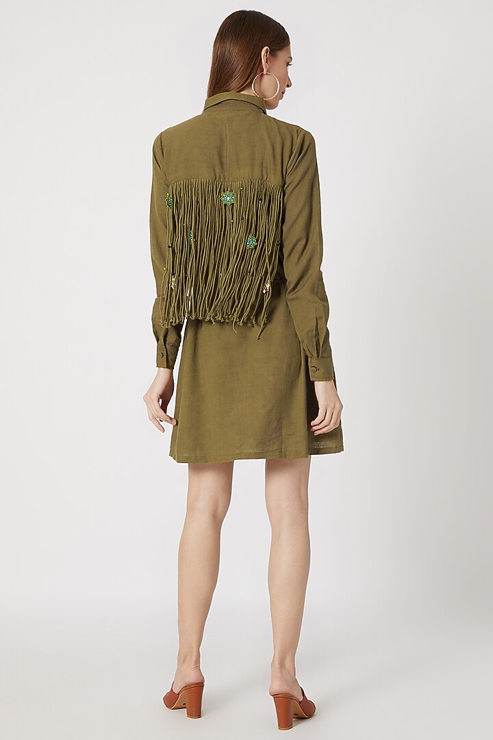 Olive Green Khadi Summer Shirt Dress by Akashi at Pernia's Pop Up Shop
