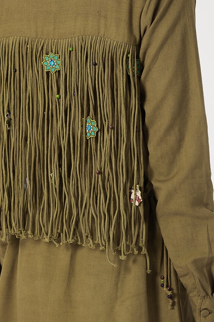 Olive Green Khadi Summer Shirt Dress by Akashi at Pernia's Pop Up Shop