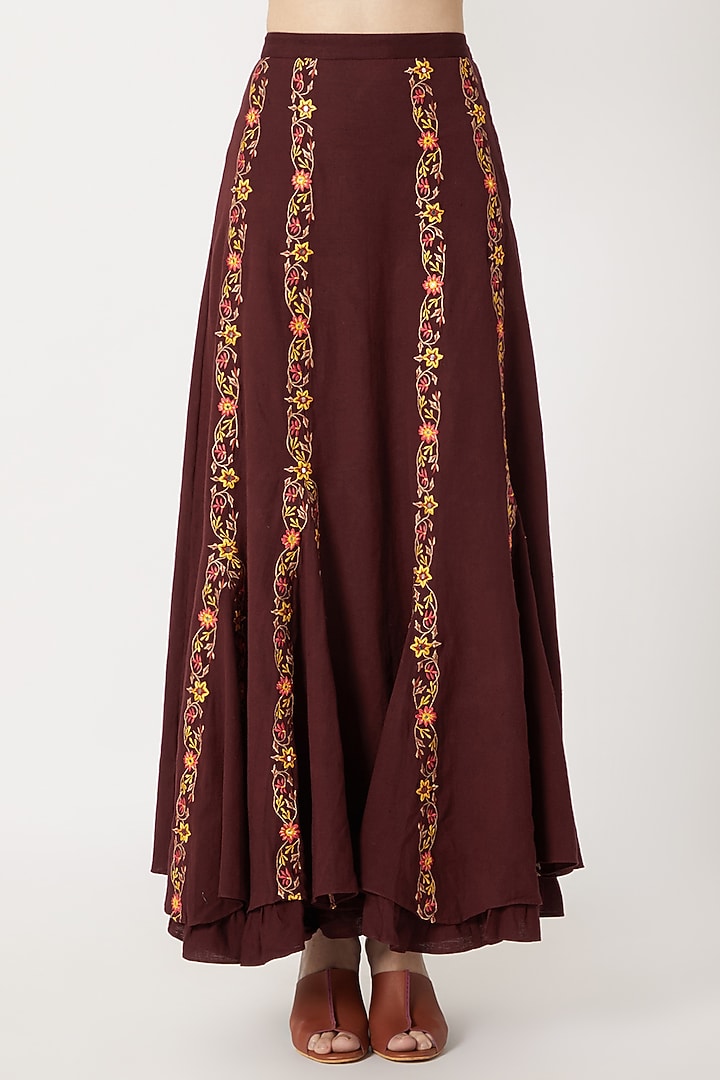 Maroon Wrap Top With Embroidered Skirt by Akashi at Pernia's Pop Up Shop