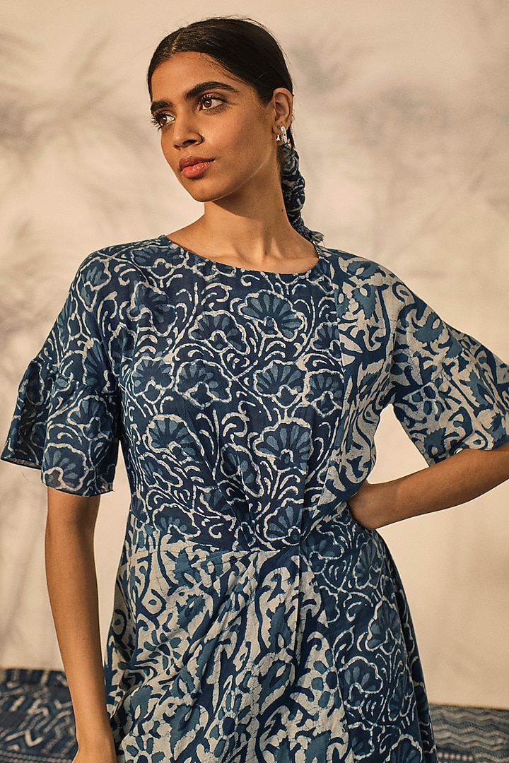 Blue Cotton Patchwork Knot Summer Dress by Akashi at Pernia's Pop Up Shop