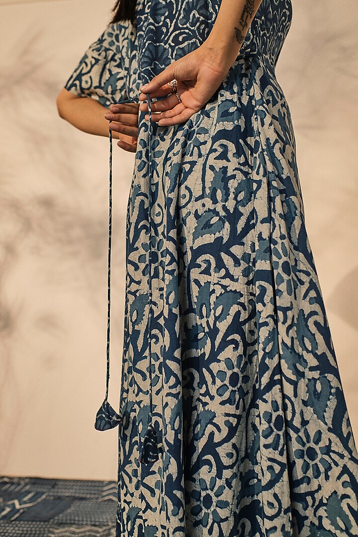 Blue Cotton Patchwork Knot Summer Dress by Akashi at Pernia's Pop Up Shop