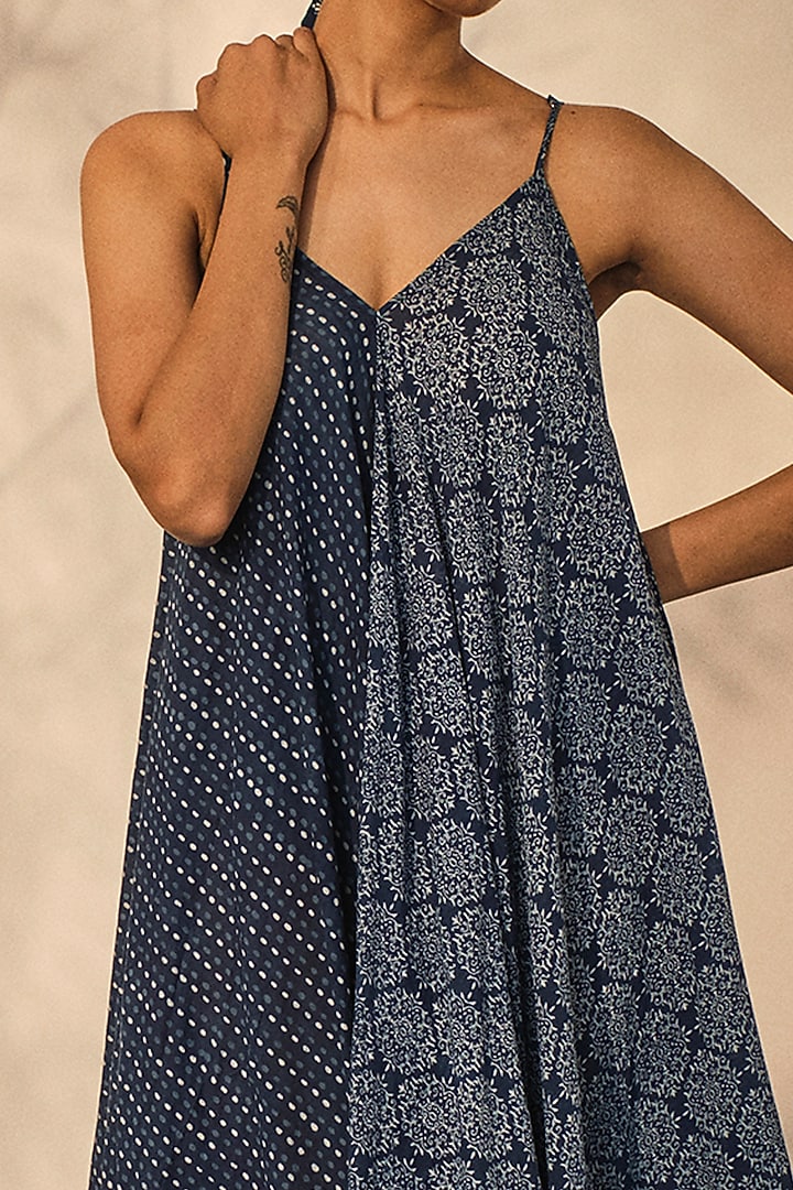 Blue Cotton Patch Printed Handkerchief Summer Dress by Akashi at Pernia's Pop Up Shop