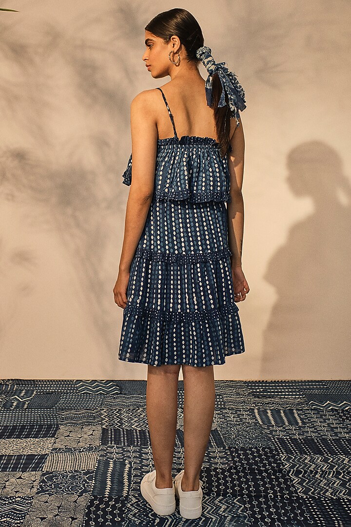 Blue Cotton Patchwork Printed Layered Summer Dress by Akashi at Pernia's Pop Up Shop
