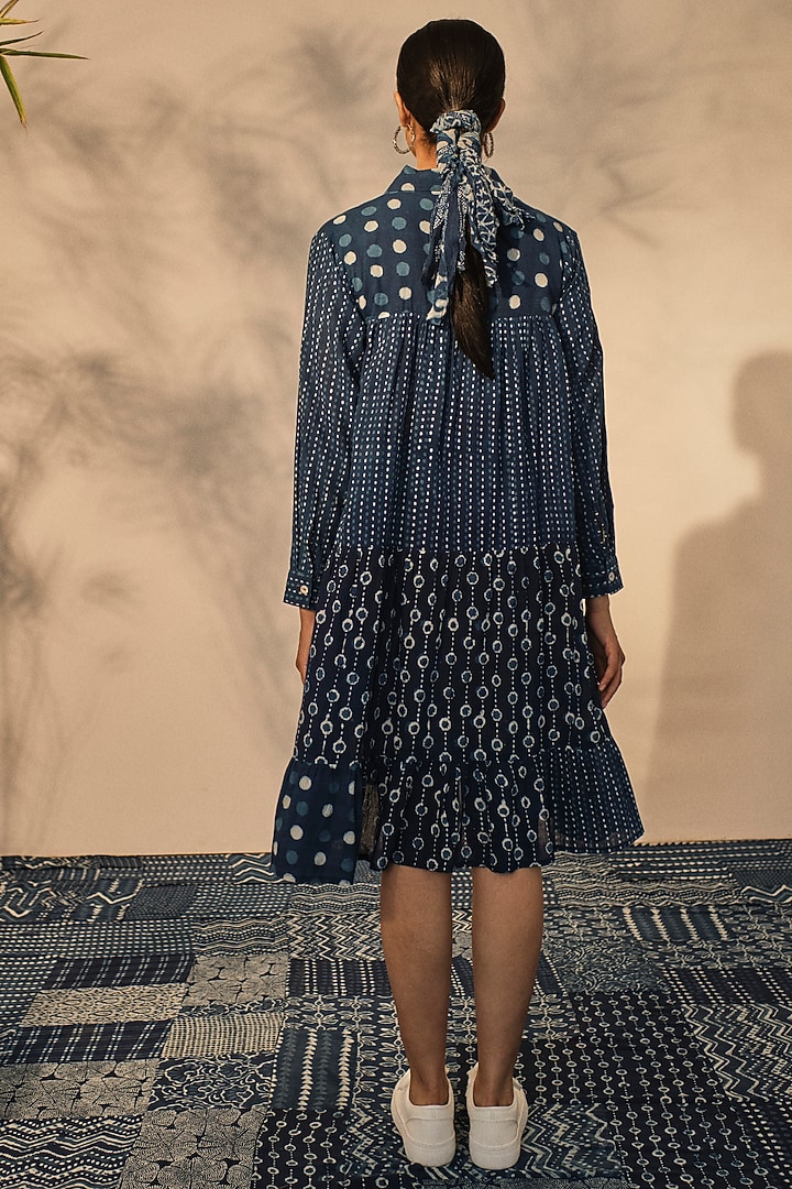 Blue Cotton Patchwork Printed Layered Summer Dress by Akashi at Pernia's Pop Up Shop