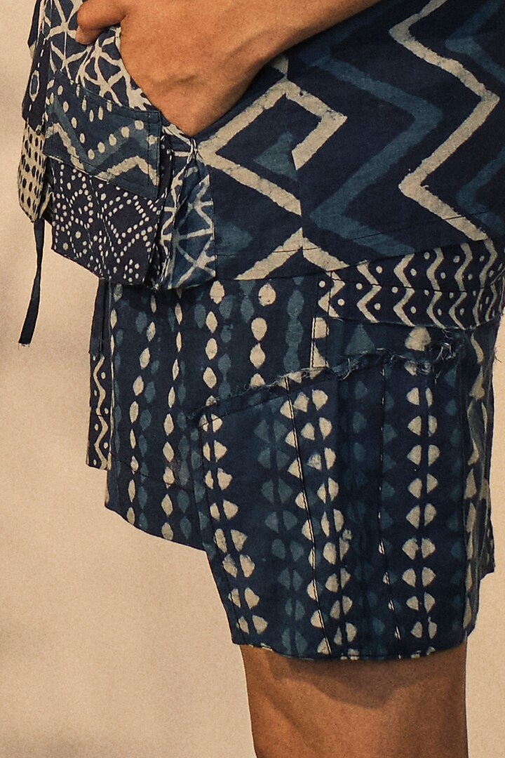 Blue Cotton Patchwork Printed Sleeveless Jacket Set by Akashi at Pernia's Pop Up Shop