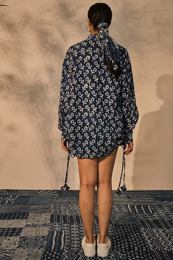 Blue Cotton Floral Printed Mini Skirt Set by Akashi at Pernia's Pop Up Shop