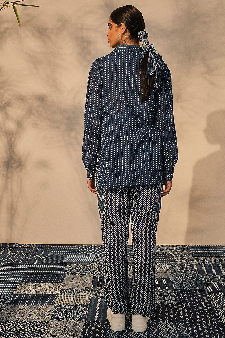Blue Cotton Hand-Block Printed Patchwork Co-Ord Set by Akashi at Pernia's Pop Up Shop