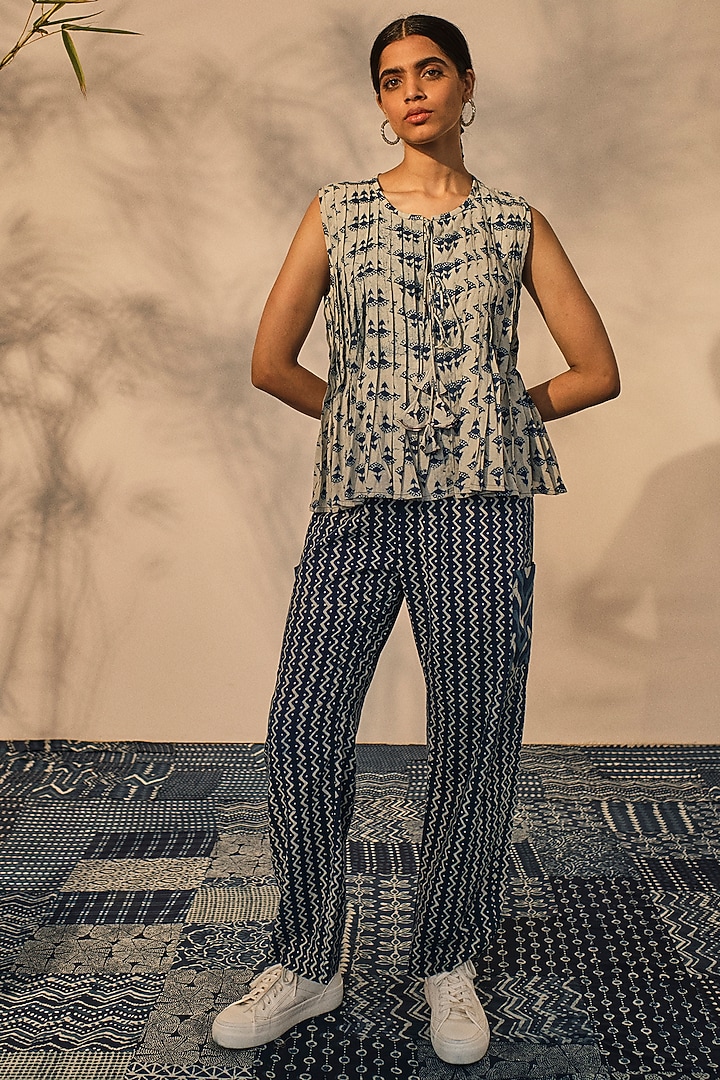 Blue Cotton Boota Printed Sleeveless Top by Akashi at Pernia's Pop Up Shop