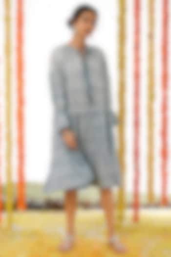 Indigo Blue Cotton Embroidered Layered Dress For Girls For Girls by Akashi- Kids at Pernia's Pop Up Shop