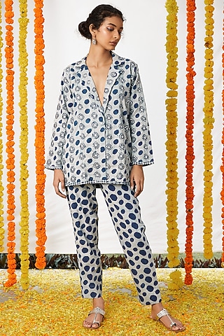 Indigo Blue Cotton Printed Co-Ord Set For Girls by Akashi- Kids