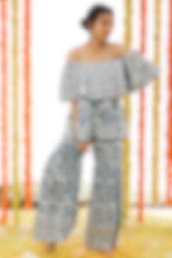 Indigo Blue Cotton Sharara Set For Girls by Akashi- Kids