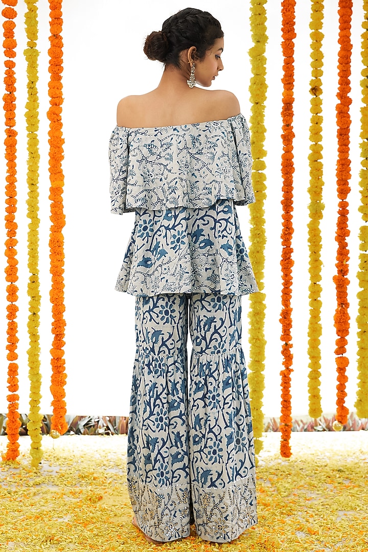 Indigo Blue Cotton Sharara Set For Girls by Akashi- Kids at Pernia's Pop Up Shop