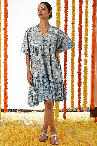 Indigo Blue Cotton Mini Dress For Girls by Akashi- Kids