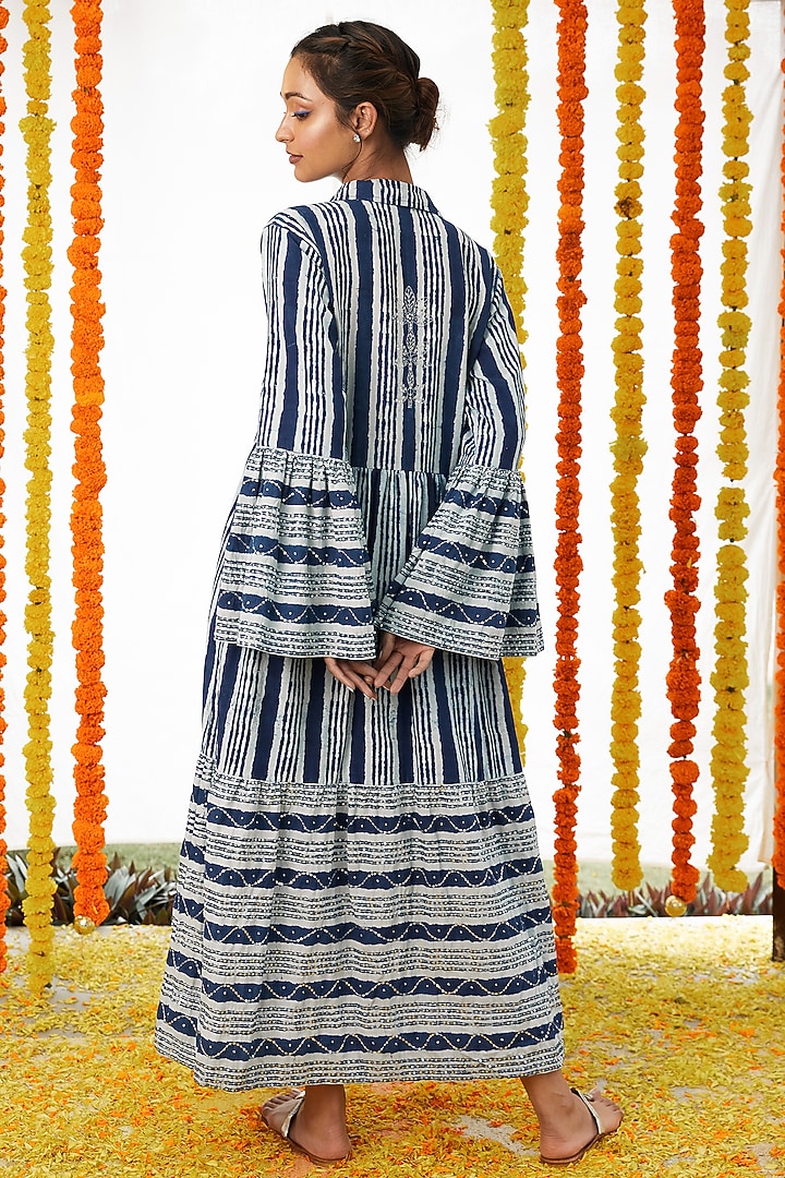 Indigo Blue Cotton Maxi Dress For Girls by Akashi- Kids at Pernia's Pop Up Shop