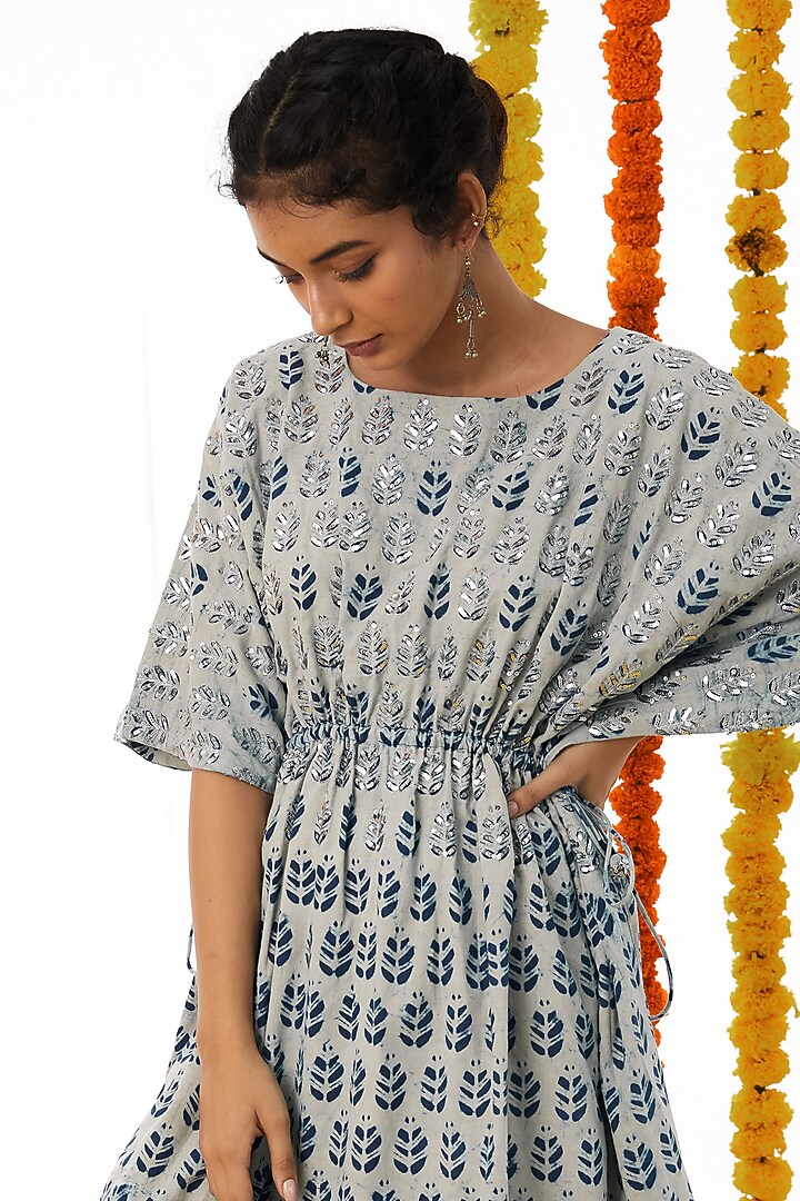 Indigo Blue Cotton Kaftan For Girls by Akashi- Kids at Pernia's Pop Up Shop