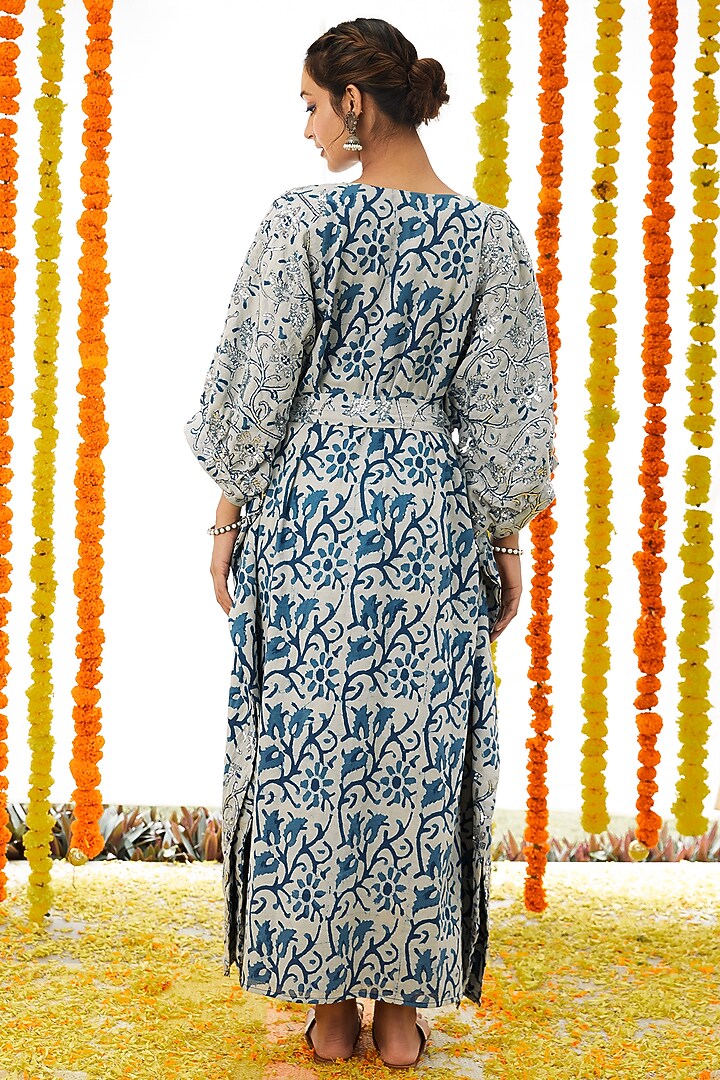 Indigo Blue Cotton Kaftan For Girls by Akashi- Kids at Pernia's Pop Up Shop