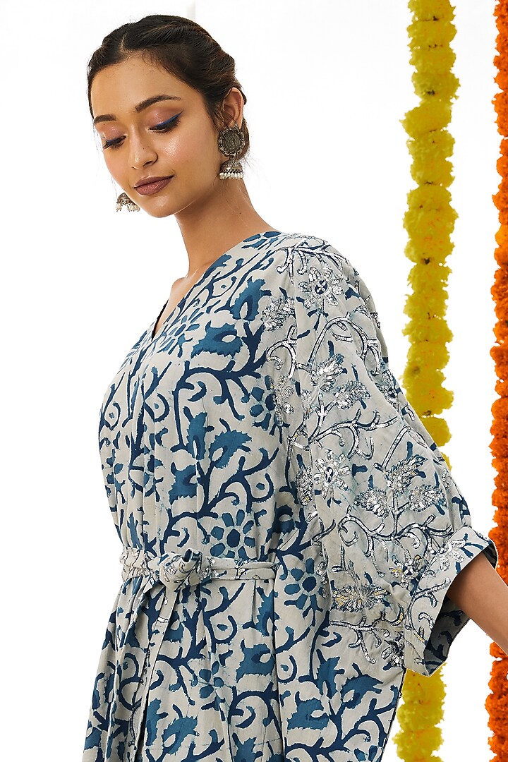 Indigo Blue Cotton Kaftan For Girls by Akashi- Kids at Pernia's Pop Up Shop