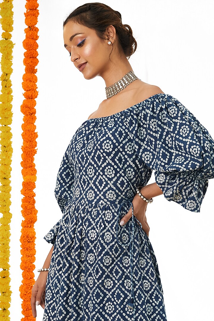 Indigo Blue Cotton Embroidered Dress For Girls by Akashi- Kids at Pernia's Pop Up Shop