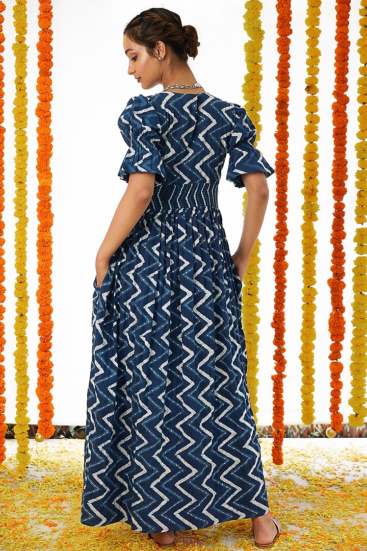 Indigo Blue Cotton Button Down Dress For Girls by Akashi- Kids at Pernia's Pop Up Shop