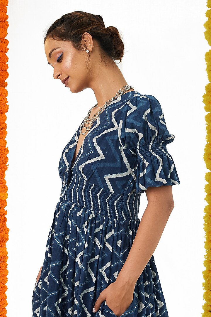 Indigo Blue Cotton Button Down Dress For Girls by Akashi- Kids at Pernia's Pop Up Shop