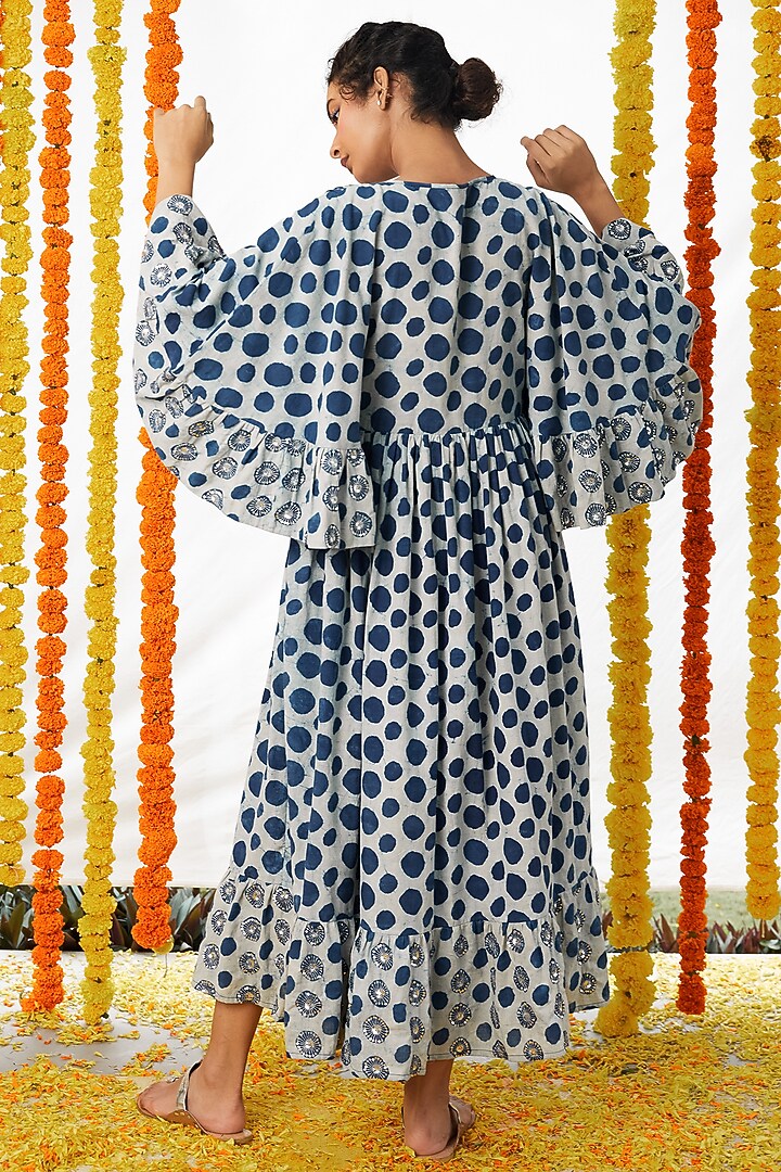 Indigo Blue Cotton Dress For Girls by Akashi- Kids at Pernia's Pop Up Shop
