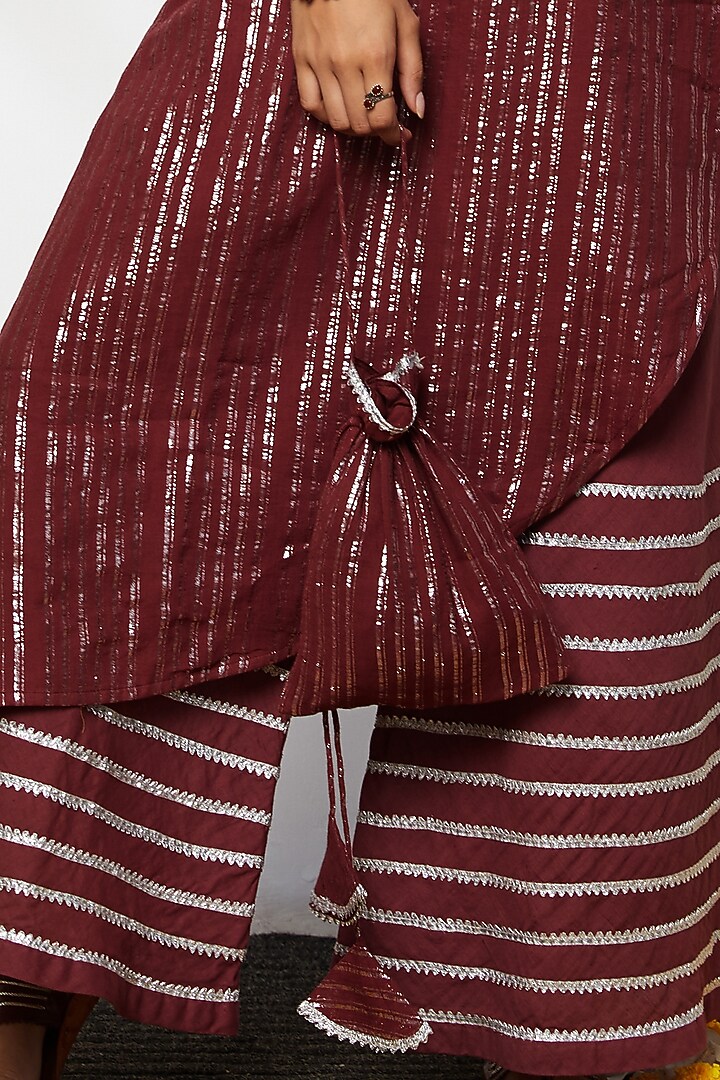 Wine Cotton One Shoulder Kurta Set For Girls by Akashi- Kids at Pernia's Pop Up Shop