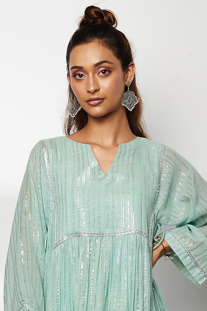 Pastel Green Cotton Kurta Set For Girls by Akashi- Kids at Pernia's Pop Up Shop