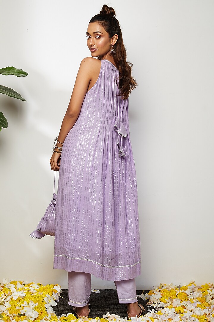 Lavender Cotton Kurta Set For Girls by Akashi- Kids at Pernia's Pop Up Shop