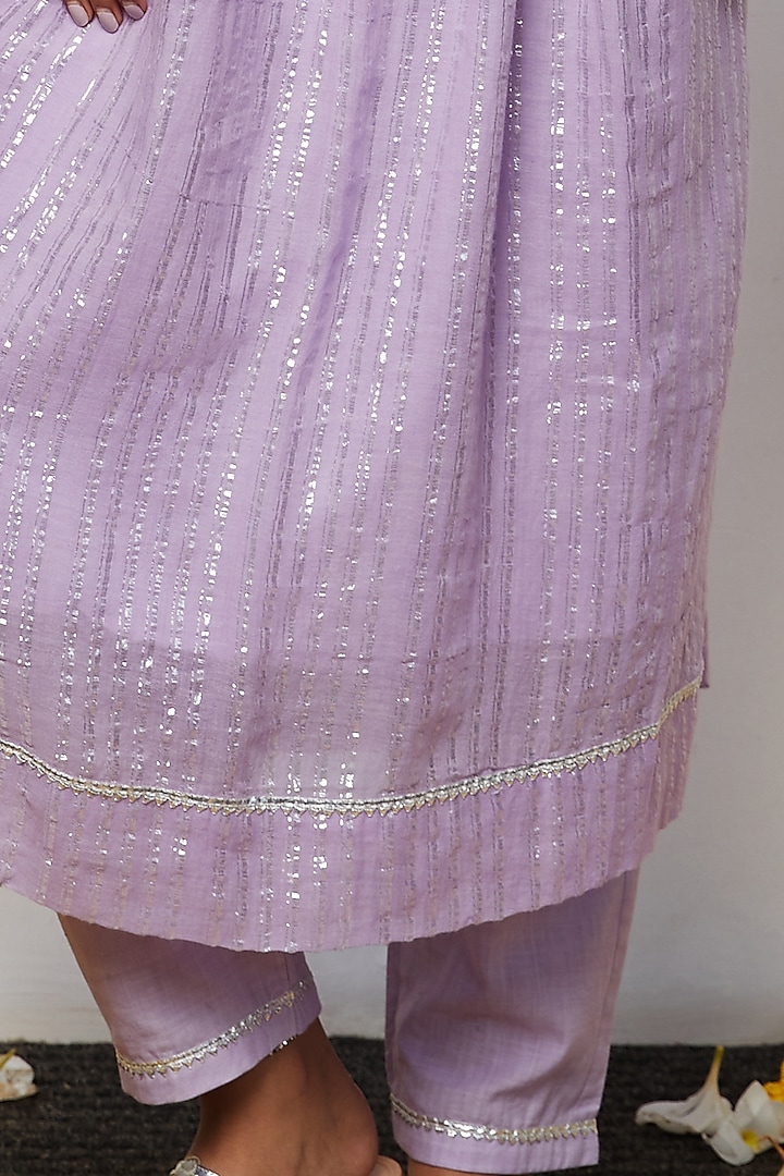 Lavender Cotton Kurta Set For Girls by Akashi- Kids at Pernia's Pop Up Shop