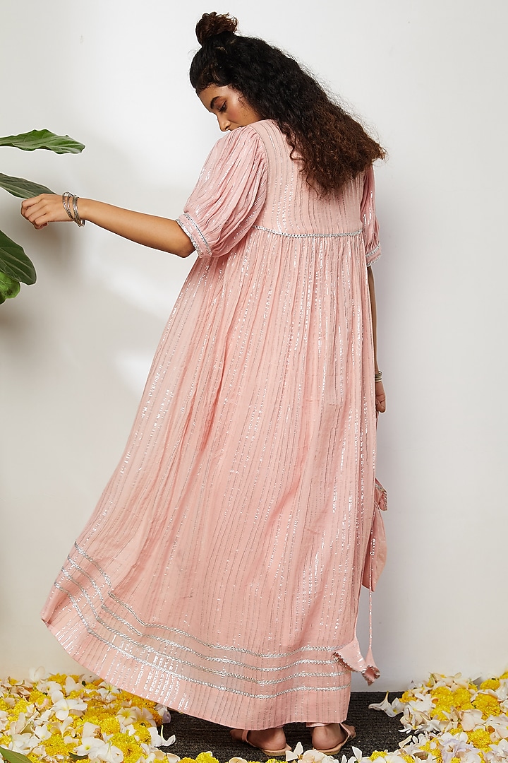 Powder Pink Cotton Kurta Set For Girls by Akashi- Kids at Pernia's Pop Up Shop