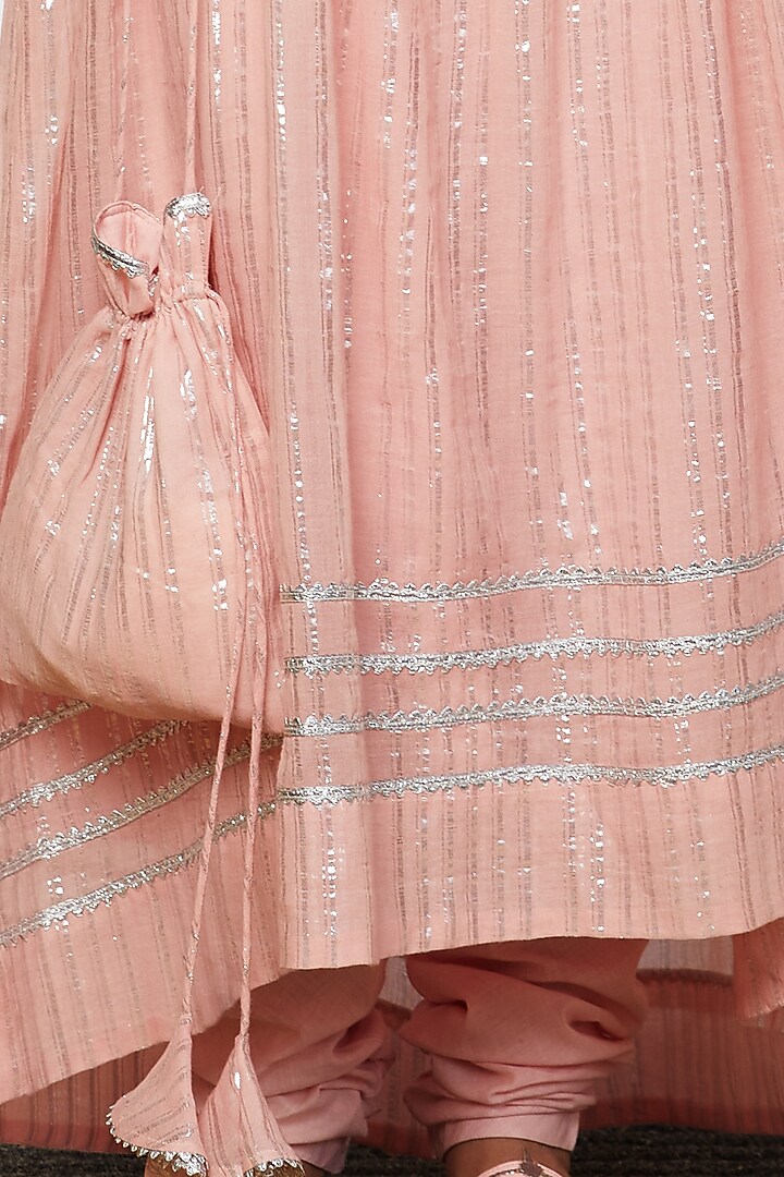 Powder Pink Cotton Kurta Set For Girls by Akashi- Kids at Pernia's Pop Up Shop