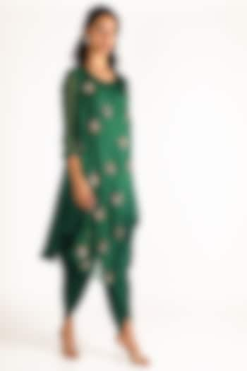 Emerald Green Embroidered Kurta With Dhoti Pants by Aneekha Designs