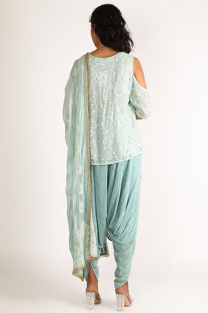 Sky Blue Embroidered Kurta With Dhoti Pants by Aneekha Designs at Pernia's Pop Up Shop