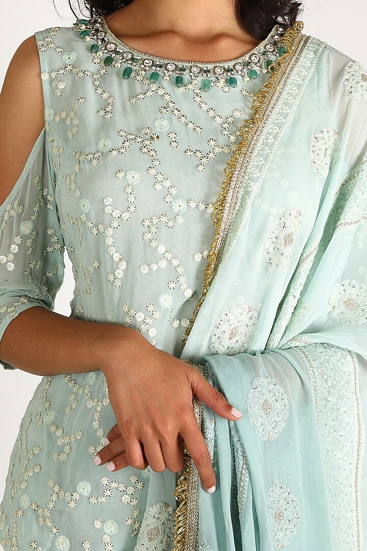Sky Blue Embroidered Kurta With Dhoti Pants by Aneekha Designs at Pernia's Pop Up Shop