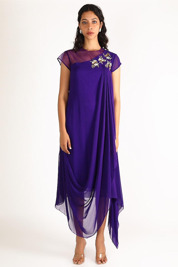 Purple Sequins Embroidered Dress by Aneekha Designs